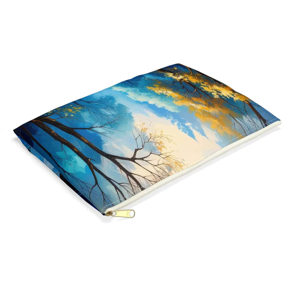 Winter’s Flowing Passage: Serene River Landscape Impressionist Winter Scene Accessory Pouch Bags