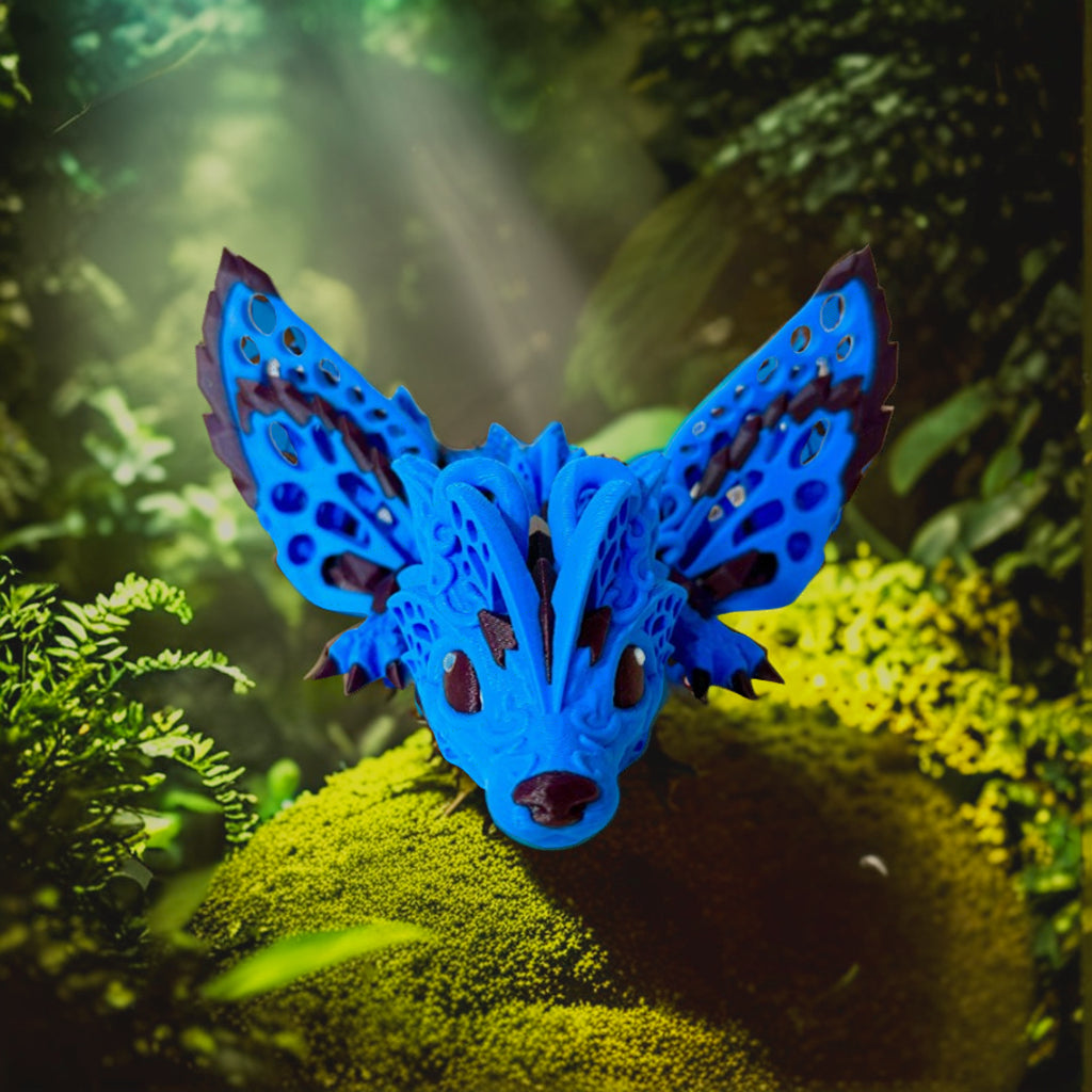 3-D Printed Dragon With Wings Blue and Purple