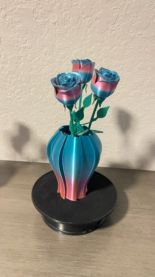 3D Printed Roses Teal Blue Pink Purple Small