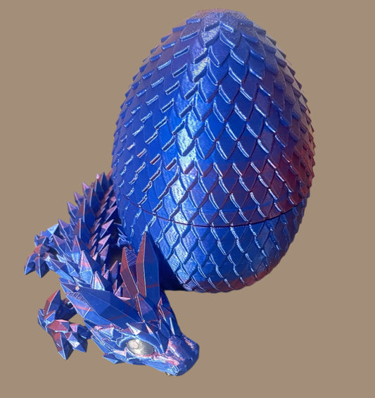 3-D Printed Baby Crystal Articulated Dragon Blue and Red