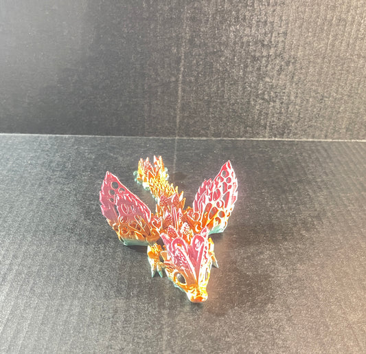 3D Printed Dragon With Wings Small Purple, Orange, Blue