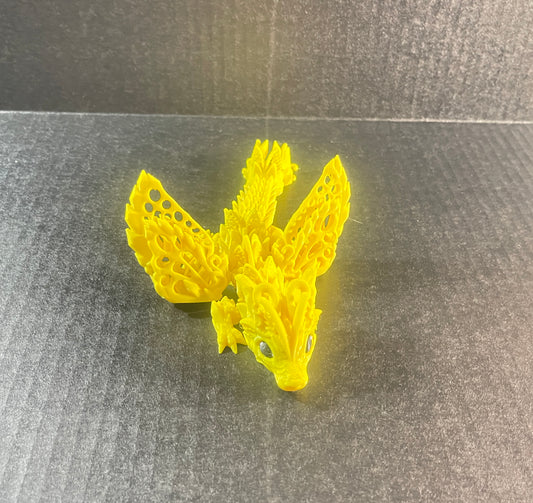 3D Printed Dragon With Wings Small Yellow
