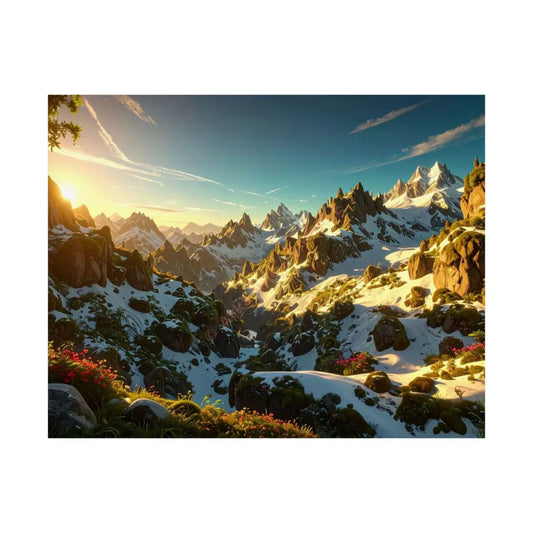 Alpine Majesty: Mountain Wildflower Panorama High-Resolution Wilderness Landscape Poster 14″ x 11″ Poster