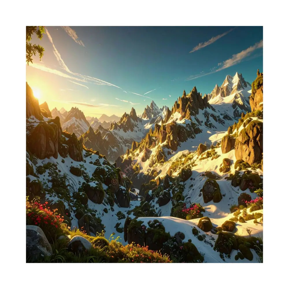 Alpine Majesty: Mountain Wildflower Panorama High-Resolution Wilderness Landscape Poster 14’’ x 14’’ Poster