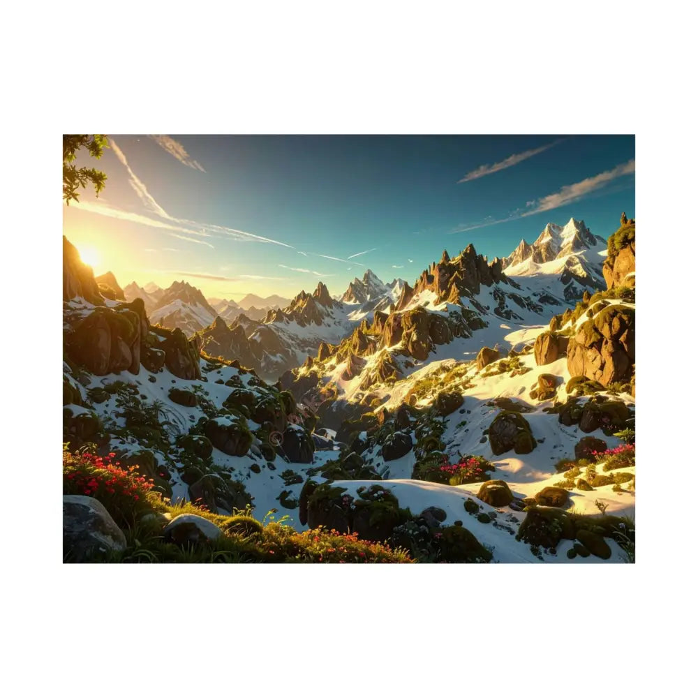 Alpine Majesty: Mountain Wildflower Panorama High-Resolution Wilderness Landscape Poster 24″ x 18″ Poster