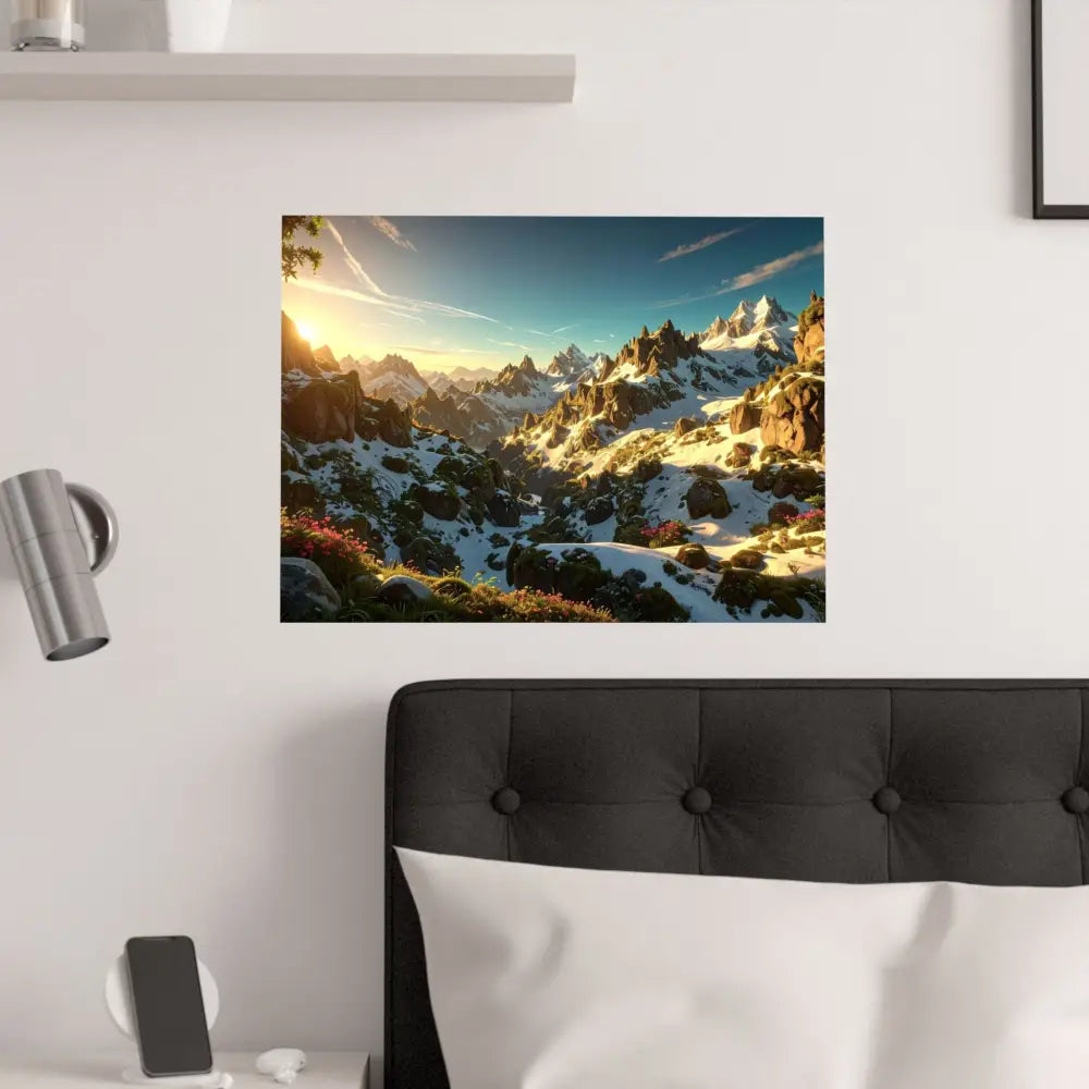 Alpine Majesty: Mountain Wildflower Panorama High-Resolution Wilderness Landscape Poster Poster