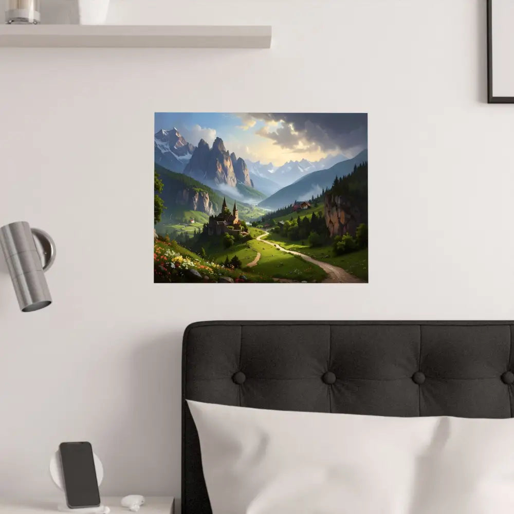 Alpine Majesty: Tranquil Mountain Valley Landscape European Alpine Digital Painting Poster Poster