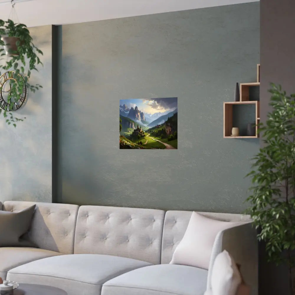 Alpine Majesty: Tranquil Mountain Valley Landscape European Alpine Digital Painting Poster Poster
