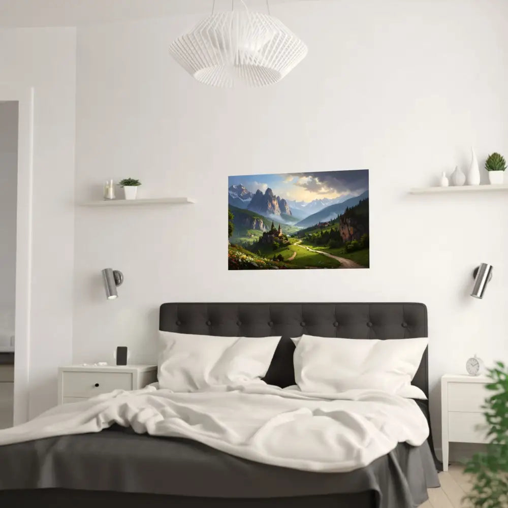Alpine Majesty: Tranquil Mountain Valley Landscape European Alpine Digital Painting Poster Poster