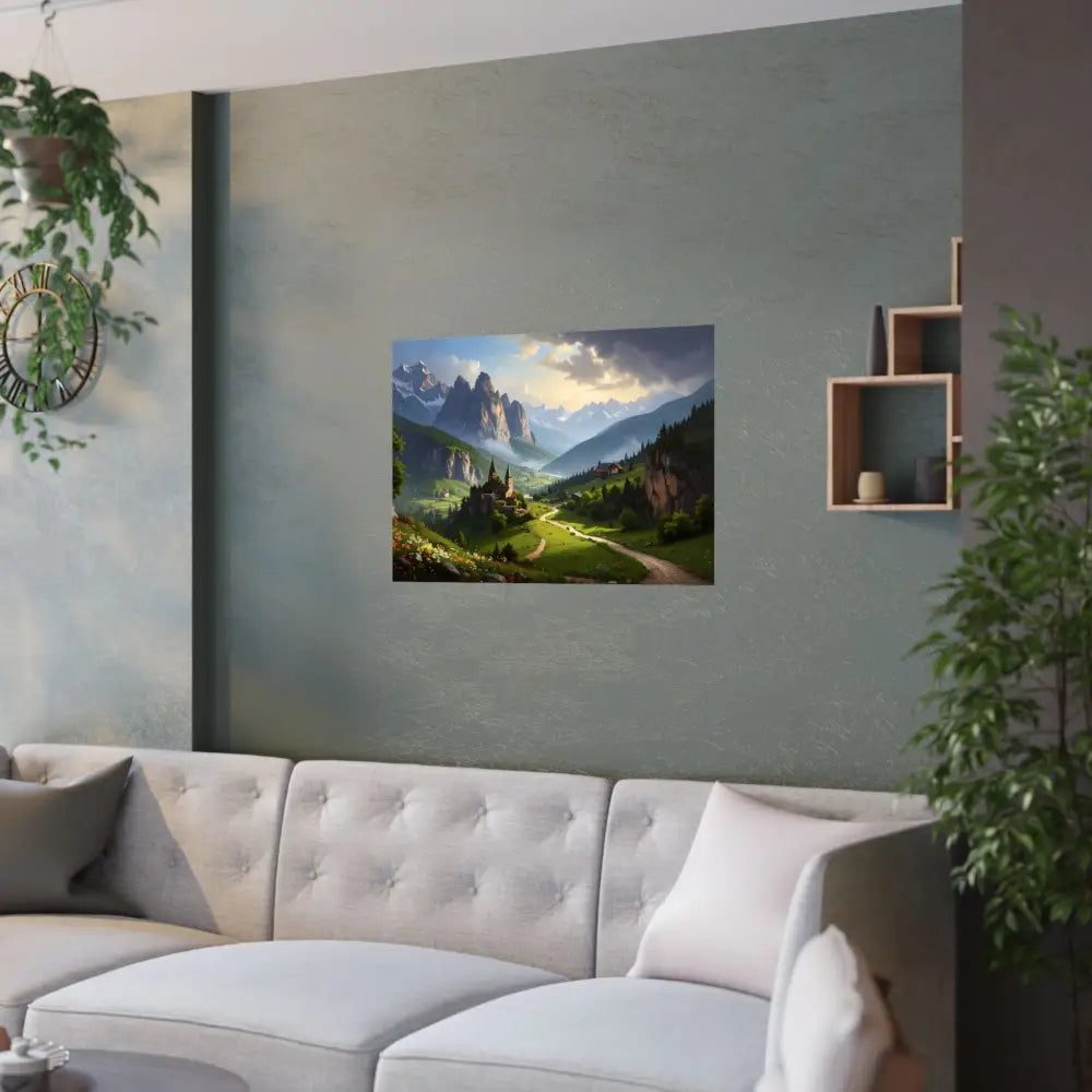 Alpine Majesty: Tranquil Mountain Valley Landscape European Alpine Digital Painting Poster Poster