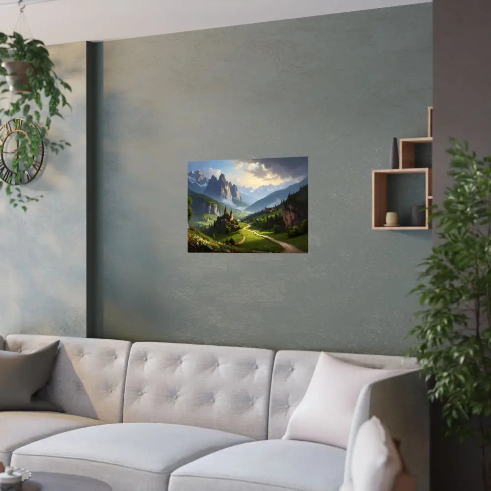 Alpine Majesty: Tranquil Mountain Valley Landscape European Alpine Digital Painting Poster Poster