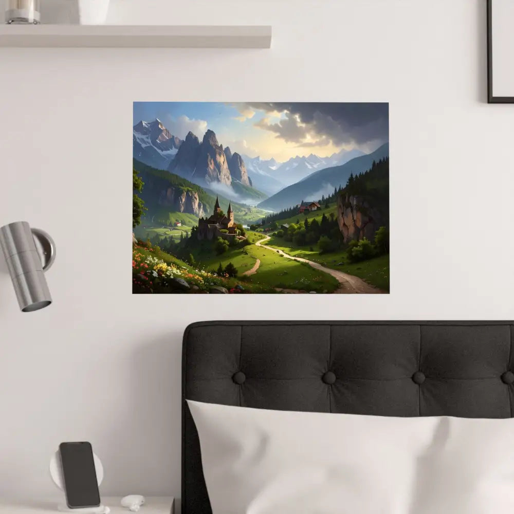 Alpine Majesty: Tranquil Mountain Valley Landscape European Alpine Digital Painting Poster Poster