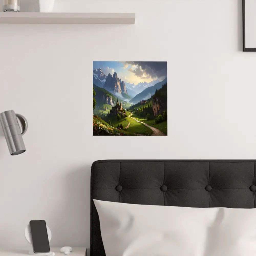 Alpine Majesty: Tranquil Mountain Valley Landscape European Alpine Digital Painting Poster Poster