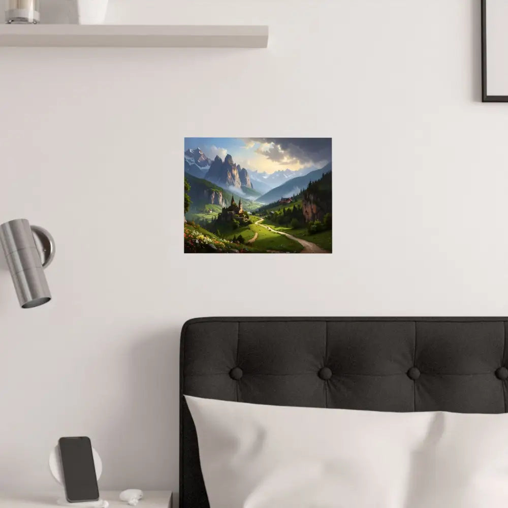 Alpine Majesty: Tranquil Mountain Valley Landscape European Alpine Digital Painting Poster Poster