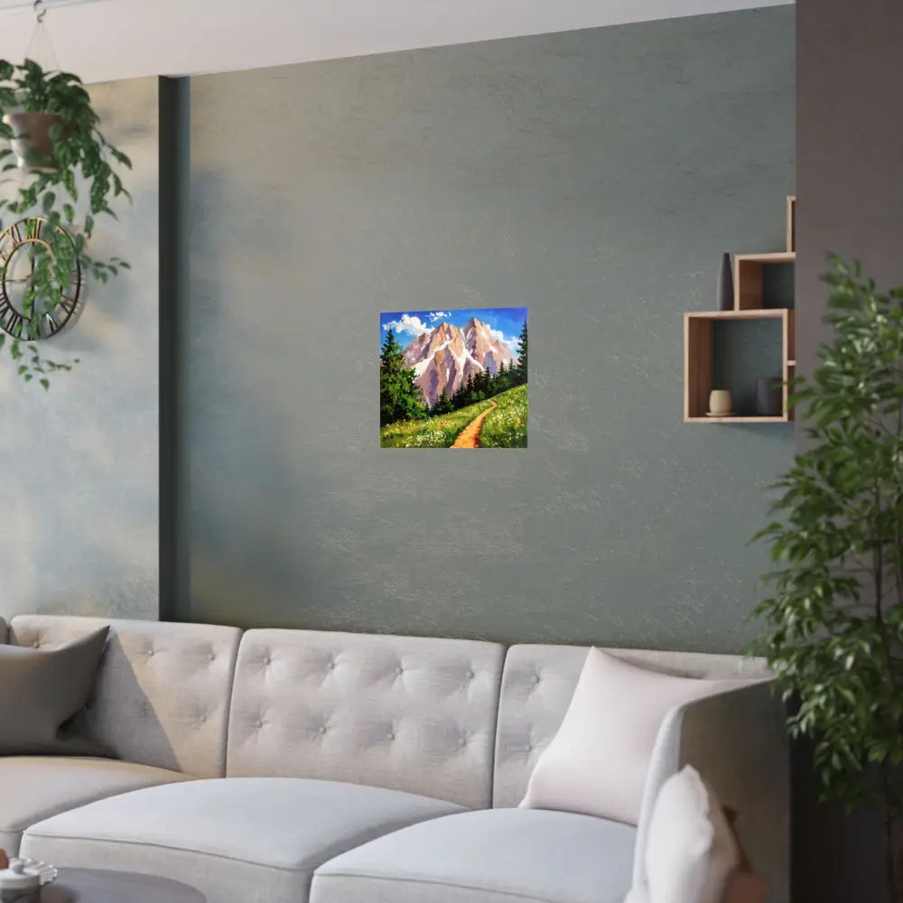 Alpine Radiance: Mountain Majesty in Impressionist Style Wildflower Meadow Landscape Poster Poster