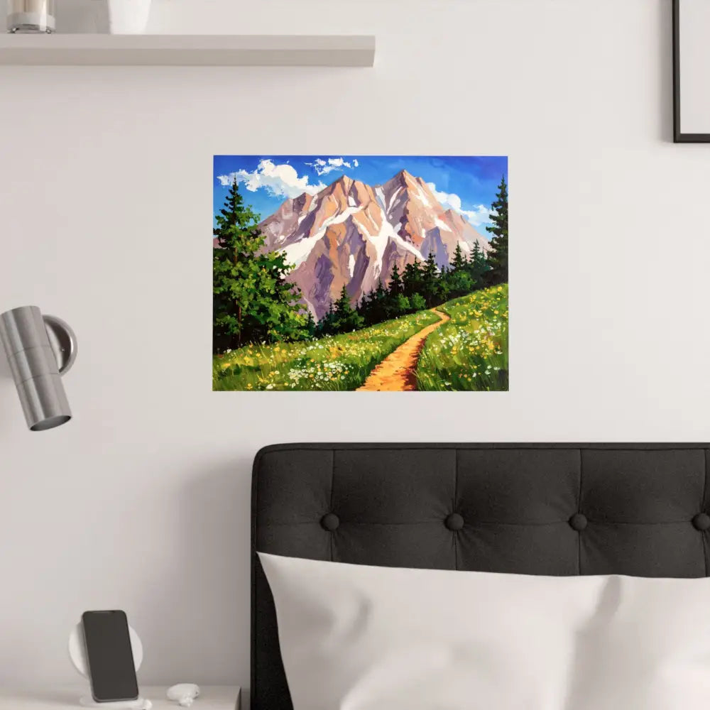 Alpine Radiance: Mountain Majesty in Impressionist Style Wildflower Meadow Landscape Poster Poster