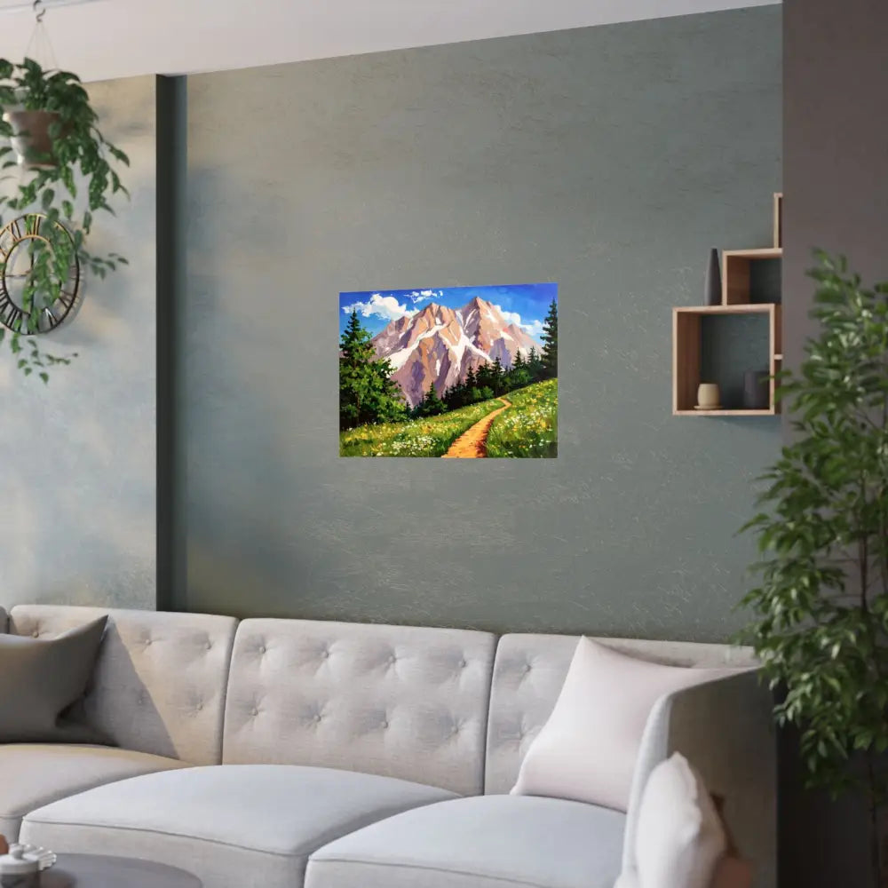 Alpine Radiance: Mountain Majesty in Impressionist Style Wildflower Meadow Landscape Poster Poster