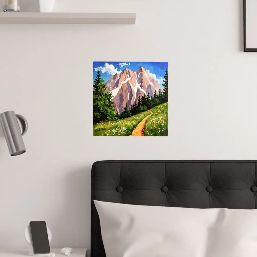 Alpine Radiance: Mountain Majesty in Impressionist Style Wildflower Meadow Landscape Poster Poster