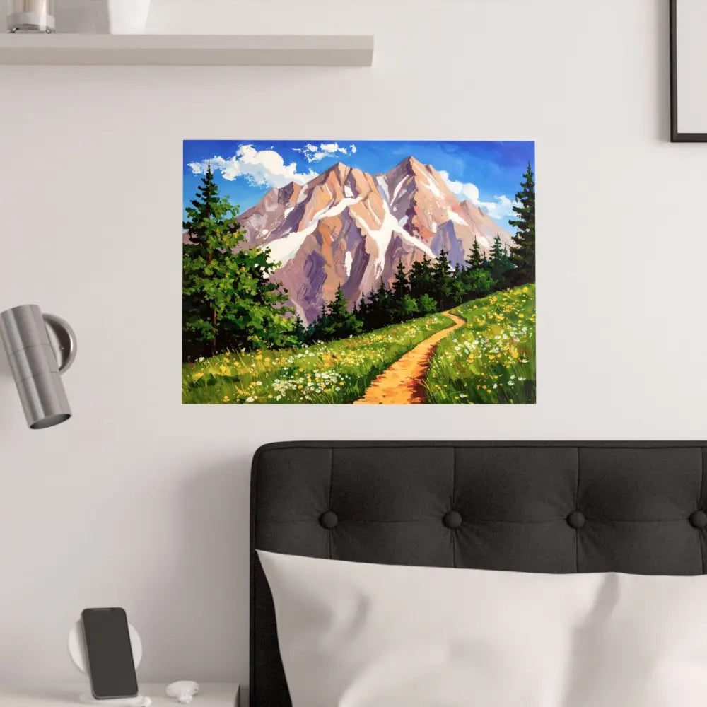 Alpine Radiance: Mountain Majesty in Impressionist Style Wildflower Meadow Landscape Poster Poster