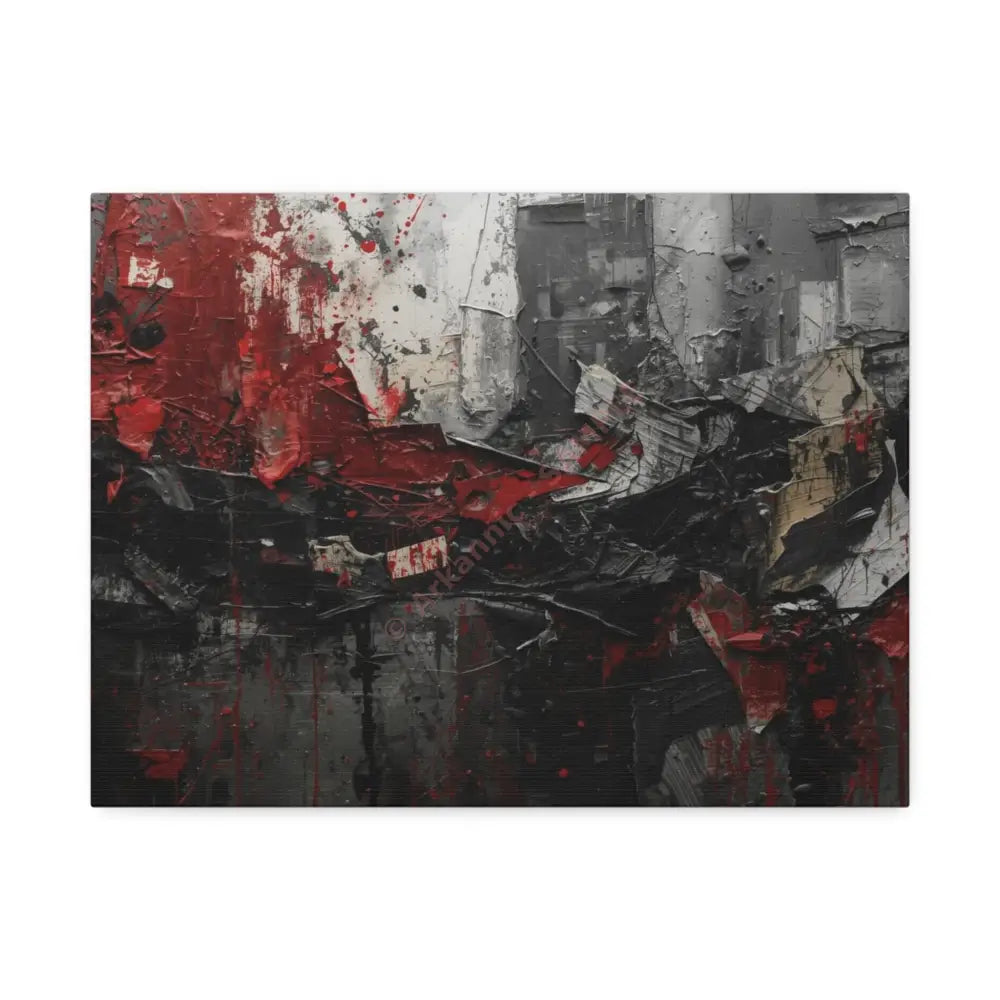 An abstract artwork with textured brushstrokes and fragmented shapes that suggest movement and struggle. 16″ x 12″