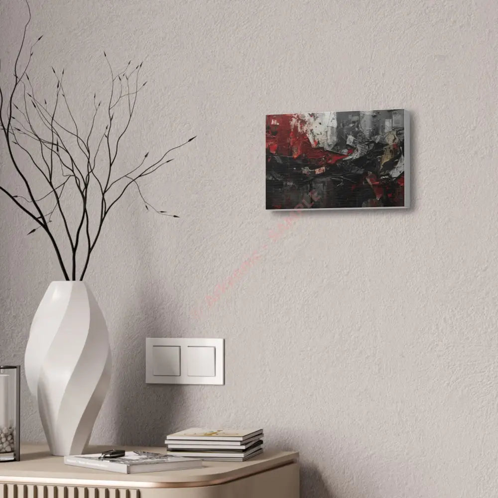 An abstract artwork with textured brushstrokes and fragmented shapes that suggest movement and struggle. Canvas