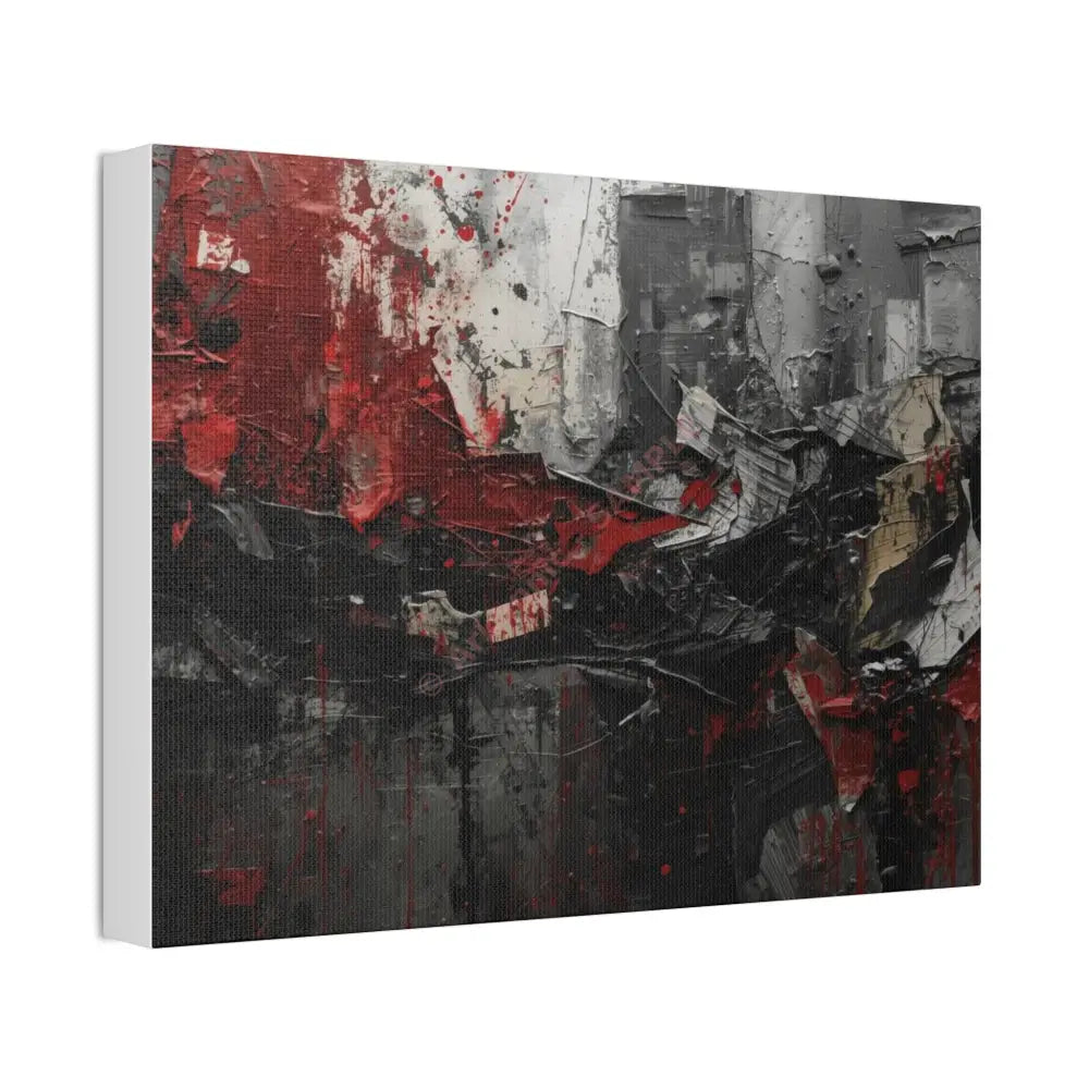 An abstract artwork with textured brushstrokes and fragmented shapes that suggest movement and struggle. Canvas