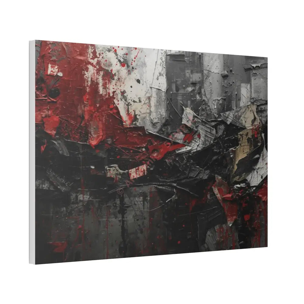An abstract artwork with textured brushstrokes and fragmented shapes that suggest movement and struggle. Canvas