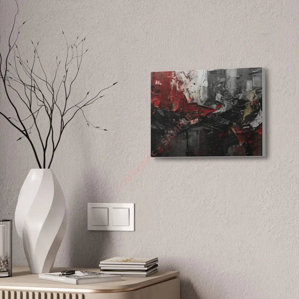 An abstract artwork with textured brushstrokes and fragmented shapes that suggest movement and struggle. Canvas