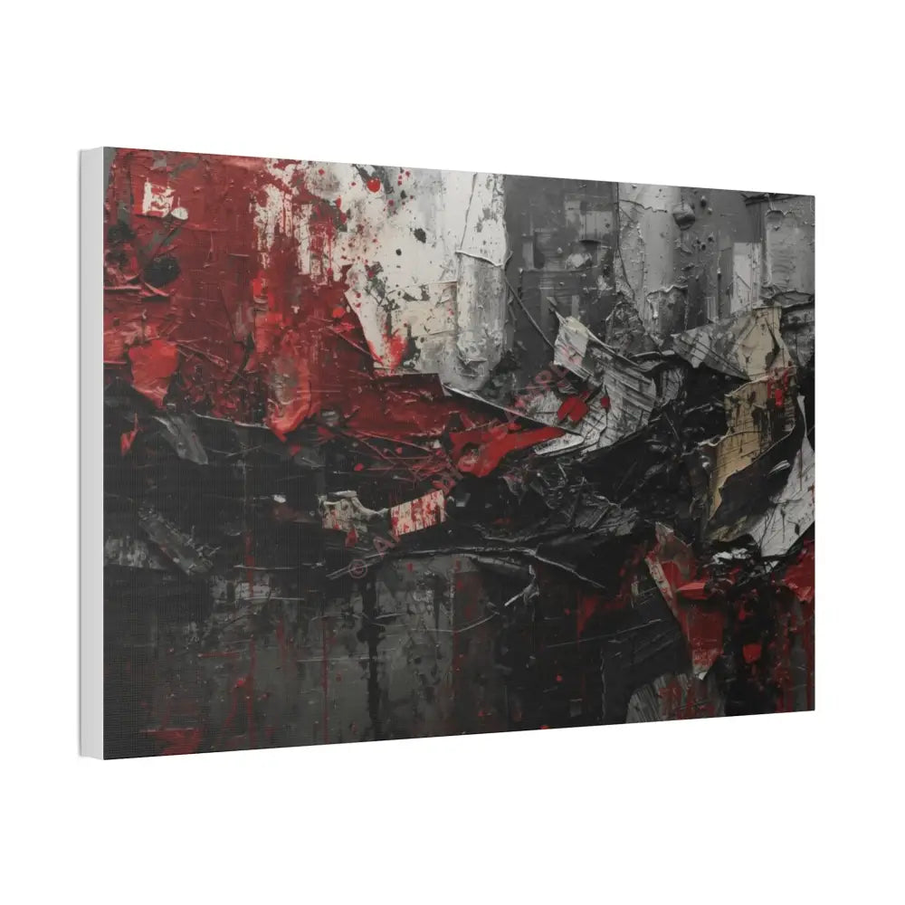 An abstract artwork with textured brushstrokes and fragmented shapes that suggest movement and struggle. Canvas