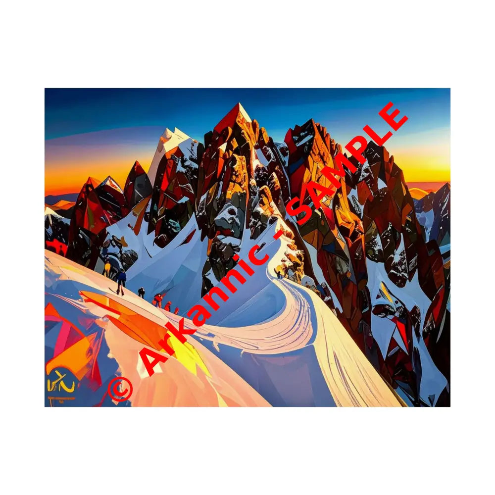 Ascent of Angular Peaks: Geometric Mountain Landscape Digital Cubist Illustration Poster 14″ x 11″ Poster