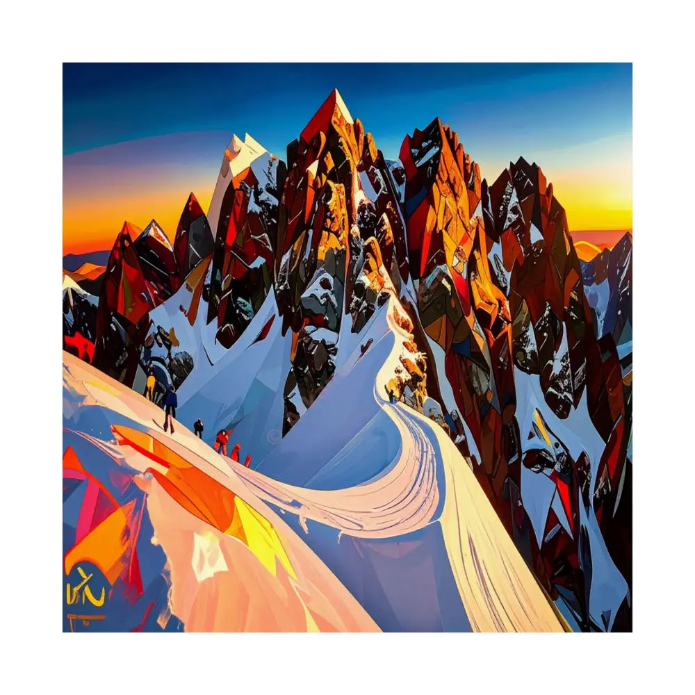 Ascent of Angular Peaks: Geometric Mountain Landscape Digital Cubist Illustration Poster 14’’ x 14’’ Poster