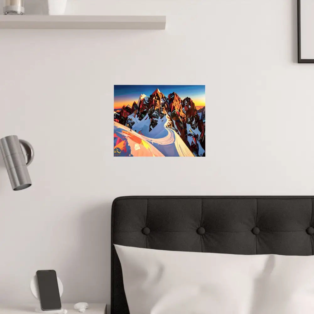 Ascent of Angular Peaks: Geometric Mountain Landscape Digital Cubist Illustration Poster Poster