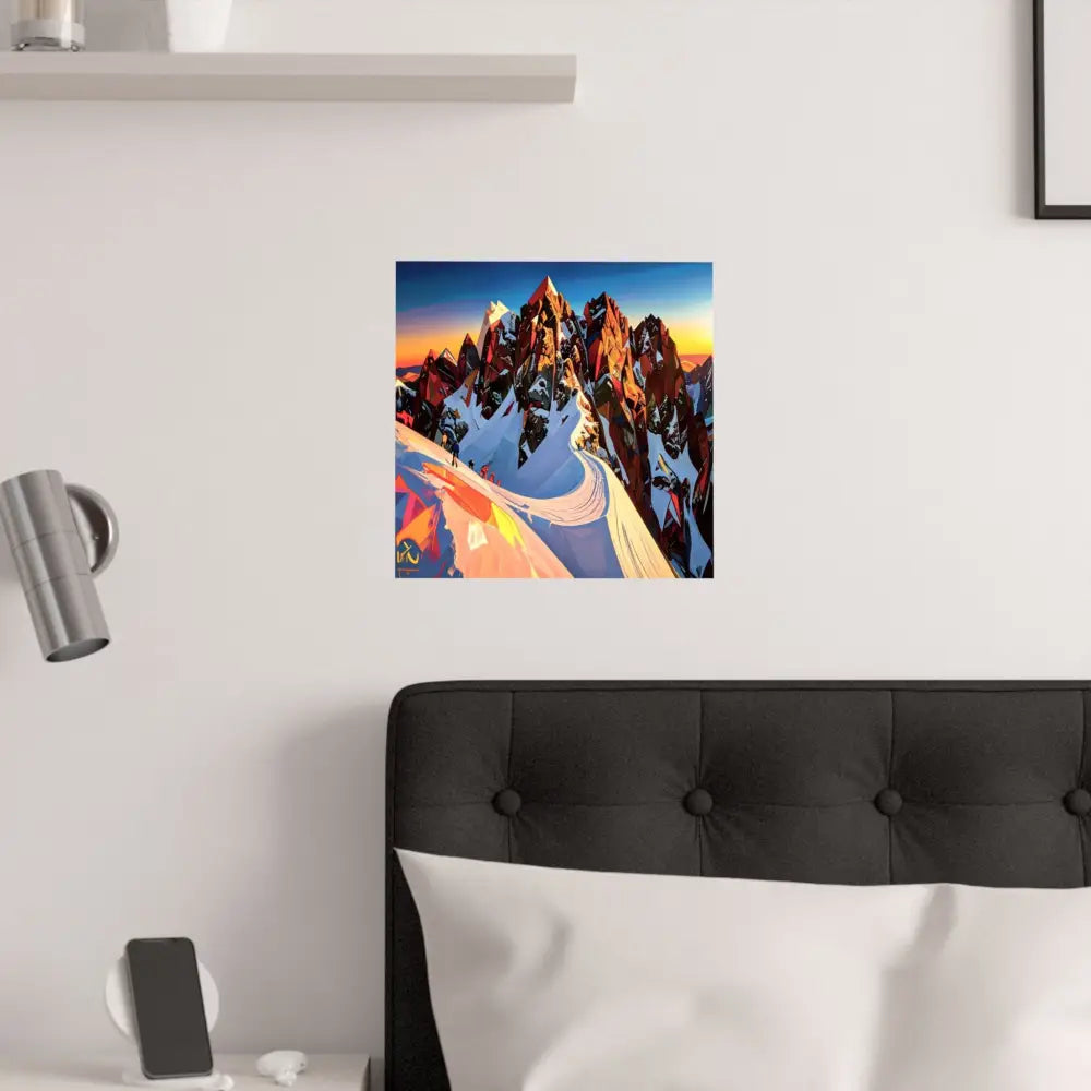 Ascent of Angular Peaks: Geometric Mountain Landscape Digital Cubist Illustration Poster Poster