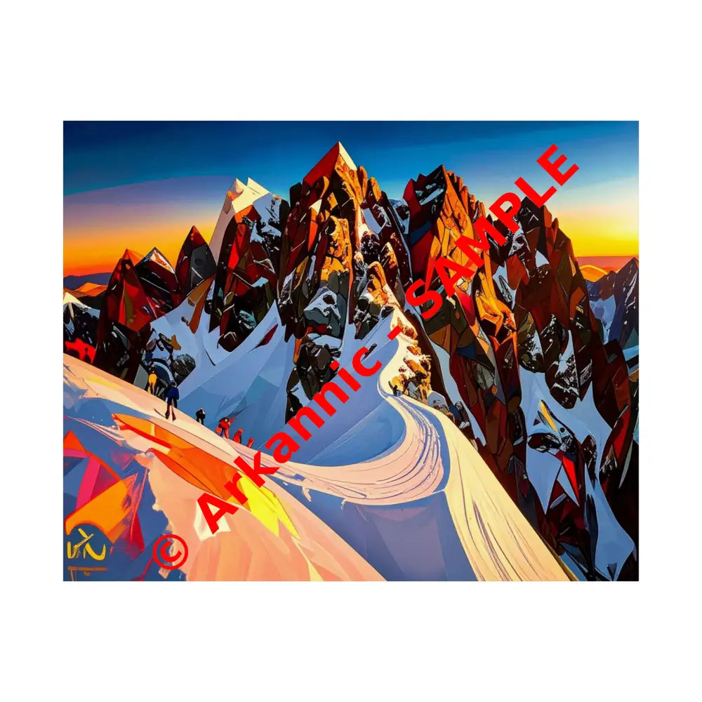 Ascent of Angular Peaks: Geometric Mountain Landscape Digital Cubist Illustration Poster 20″ x 16″ Poster