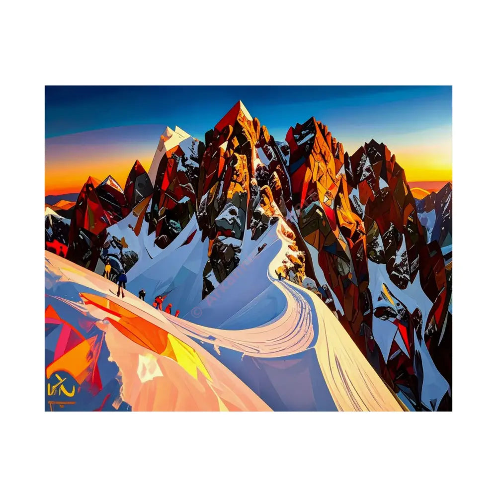 Ascent of Angular Peaks: Geometric Mountain Landscape Digital Cubist Illustration Poster 20″ x 16″ Poster