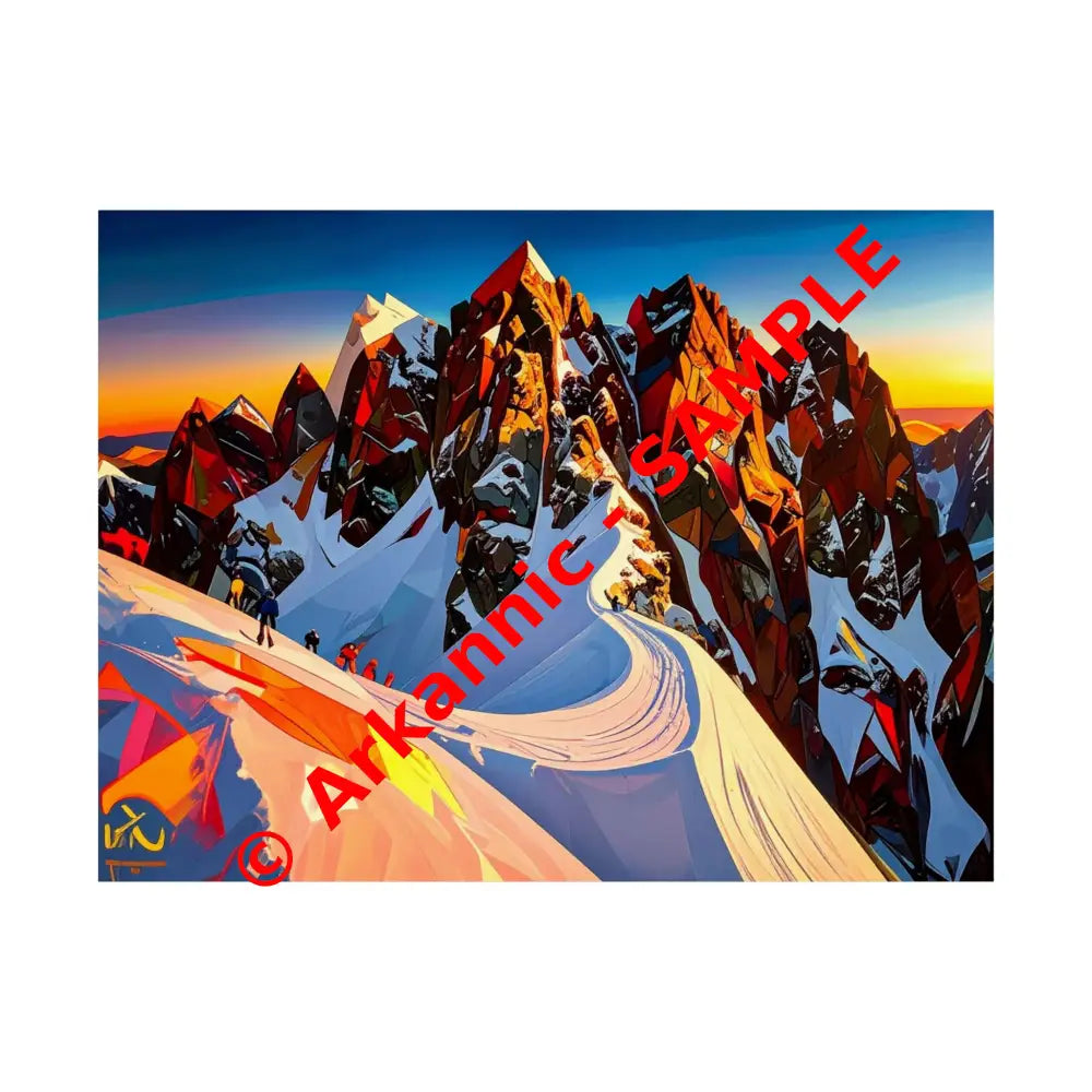 Ascent of Angular Peaks: Geometric Mountain Landscape Digital Cubist Illustration Poster 24″ x 18″ Poster