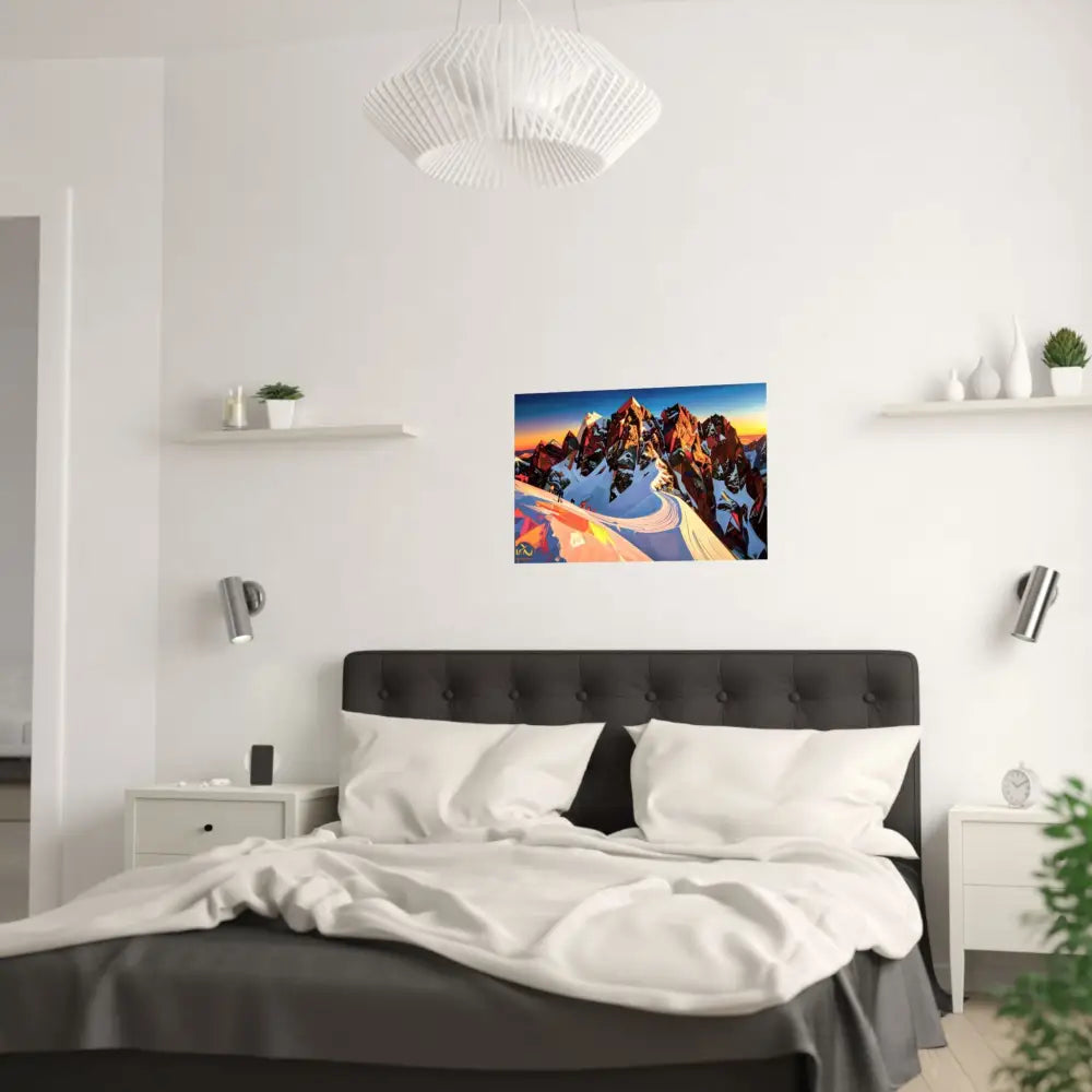Ascent of Angular Peaks: Geometric Mountain Landscape Digital Cubist Illustration Poster Poster