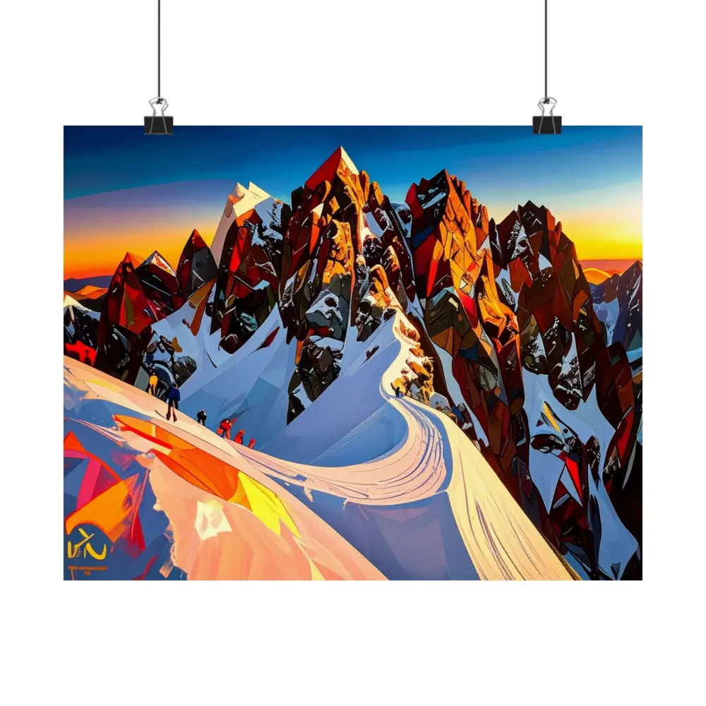 Ascent of Angular Peaks: Geometric Mountain Landscape Digital Cubist Illustration Poster Poster