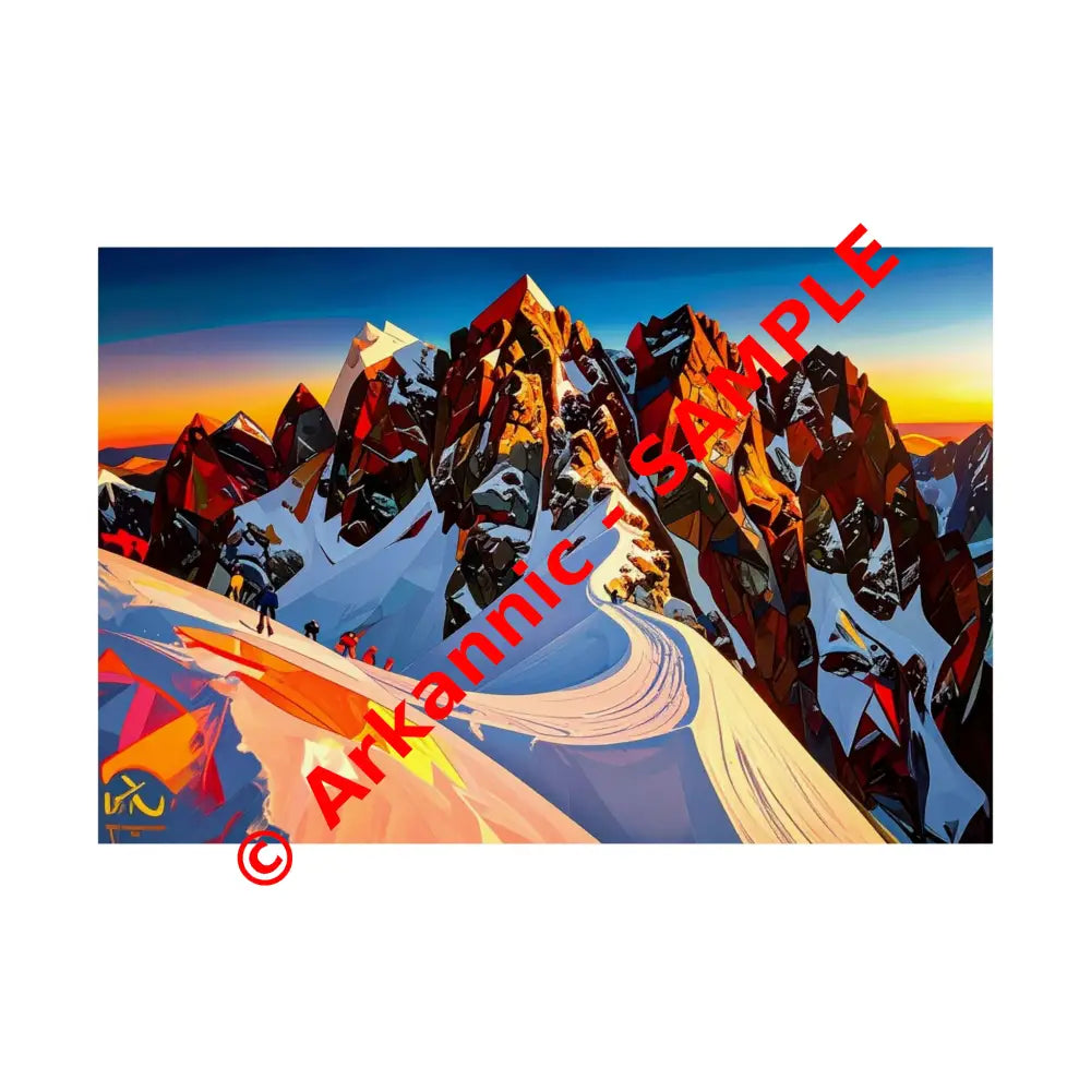 Ascent of Angular Peaks: Geometric Mountain Landscape Digital Cubist Illustration Poster 30″ x 20″ Poster