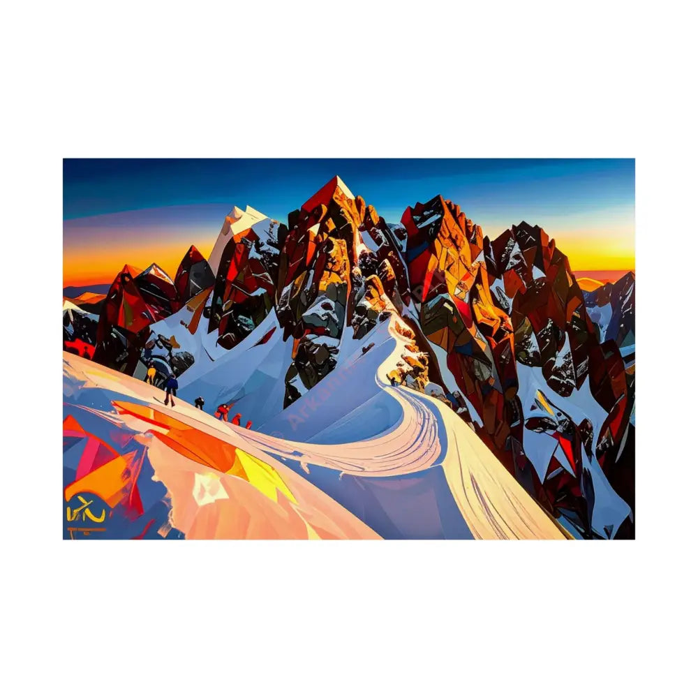 Ascent of Angular Peaks: Geometric Mountain Landscape Digital Cubist Illustration Poster 36″ x 24″ Poster