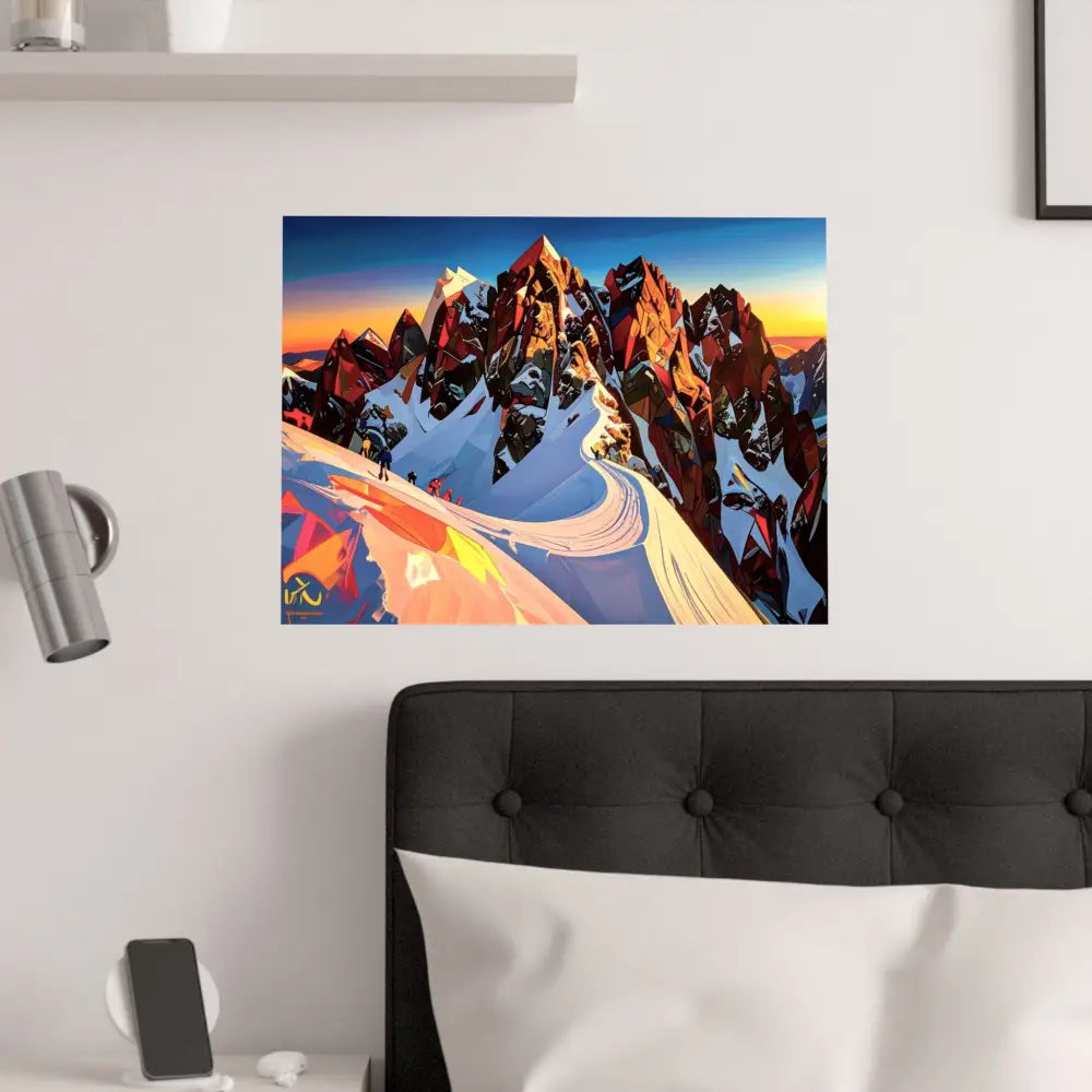 Ascent of Angular Peaks: Geometric Mountain Landscape Digital Cubist Illustration Poster Poster