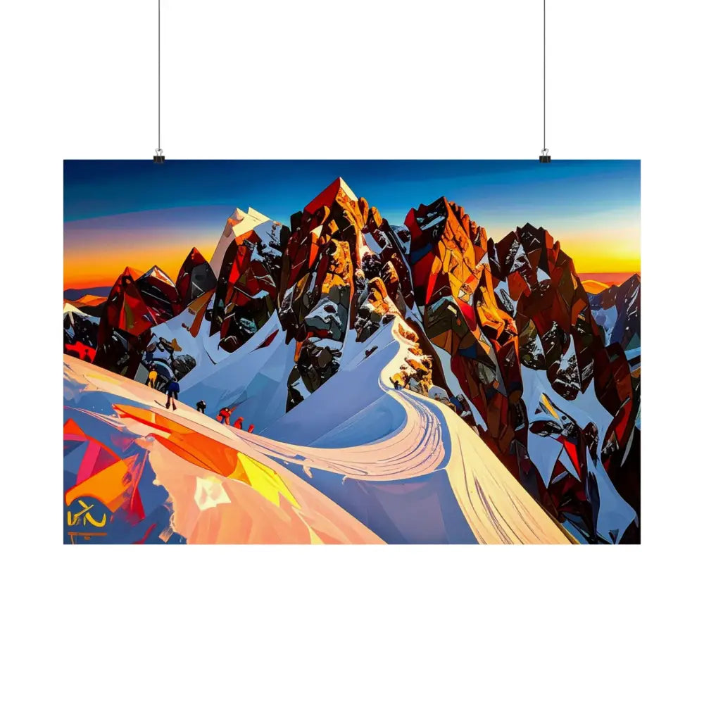 Ascent of Angular Peaks: Geometric Mountain Landscape Digital Cubist Illustration Poster Poster