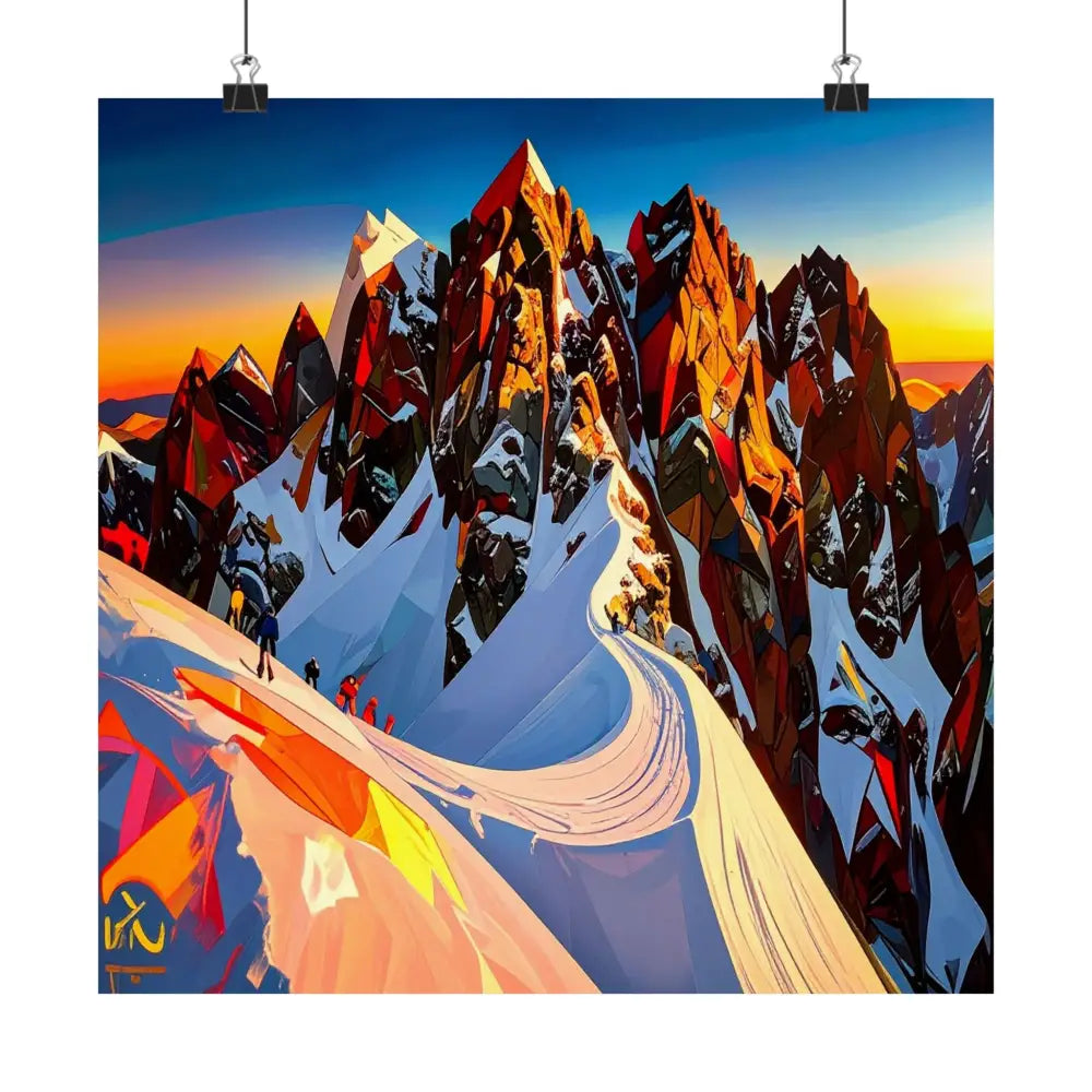 Ascent of Angular Peaks: Geometric Mountain Landscape Digital Cubist Illustration Poster Poster