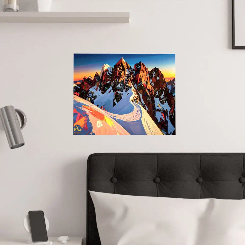 Ascent of Angular Peaks: Geometric Mountain Landscape Digital Cubist Illustration Poster Poster
