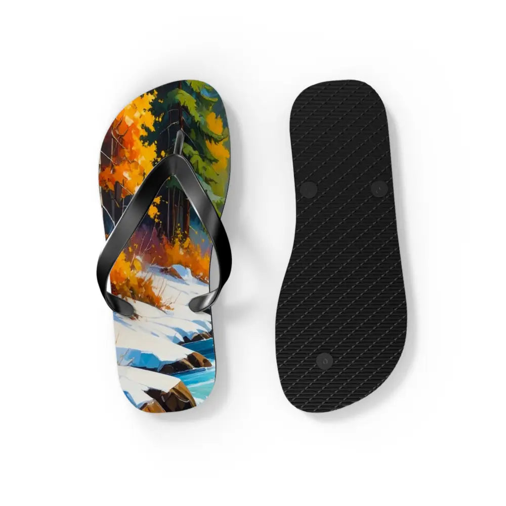 Bears of the Wilderness: Mountain River Crossing Autumn Landscape Impressionism Flip Flop Shoes Shoes