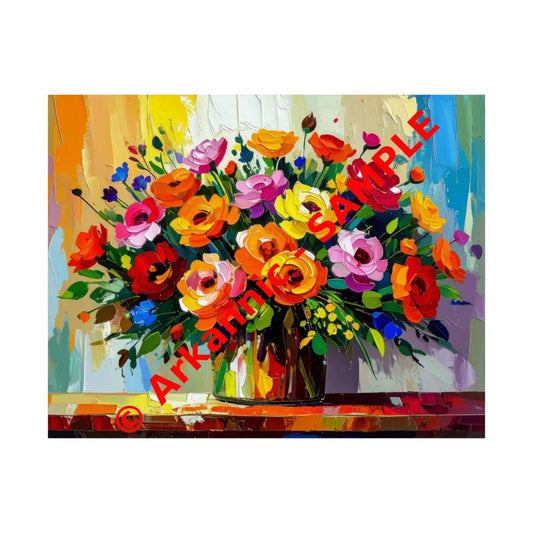 Blooming Radiance: Impressionist Floral Symphony Vibrant Rose and Wildflower Bouquet Poster 14″ x 11″ Poster