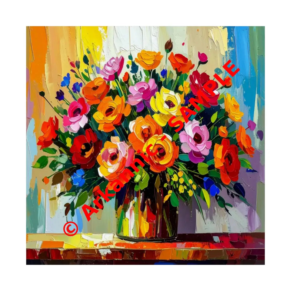 Blooming Radiance: Impressionist Floral Symphony Vibrant Rose and Wildflower Bouquet Poster 14’’ x 14’’ Poster