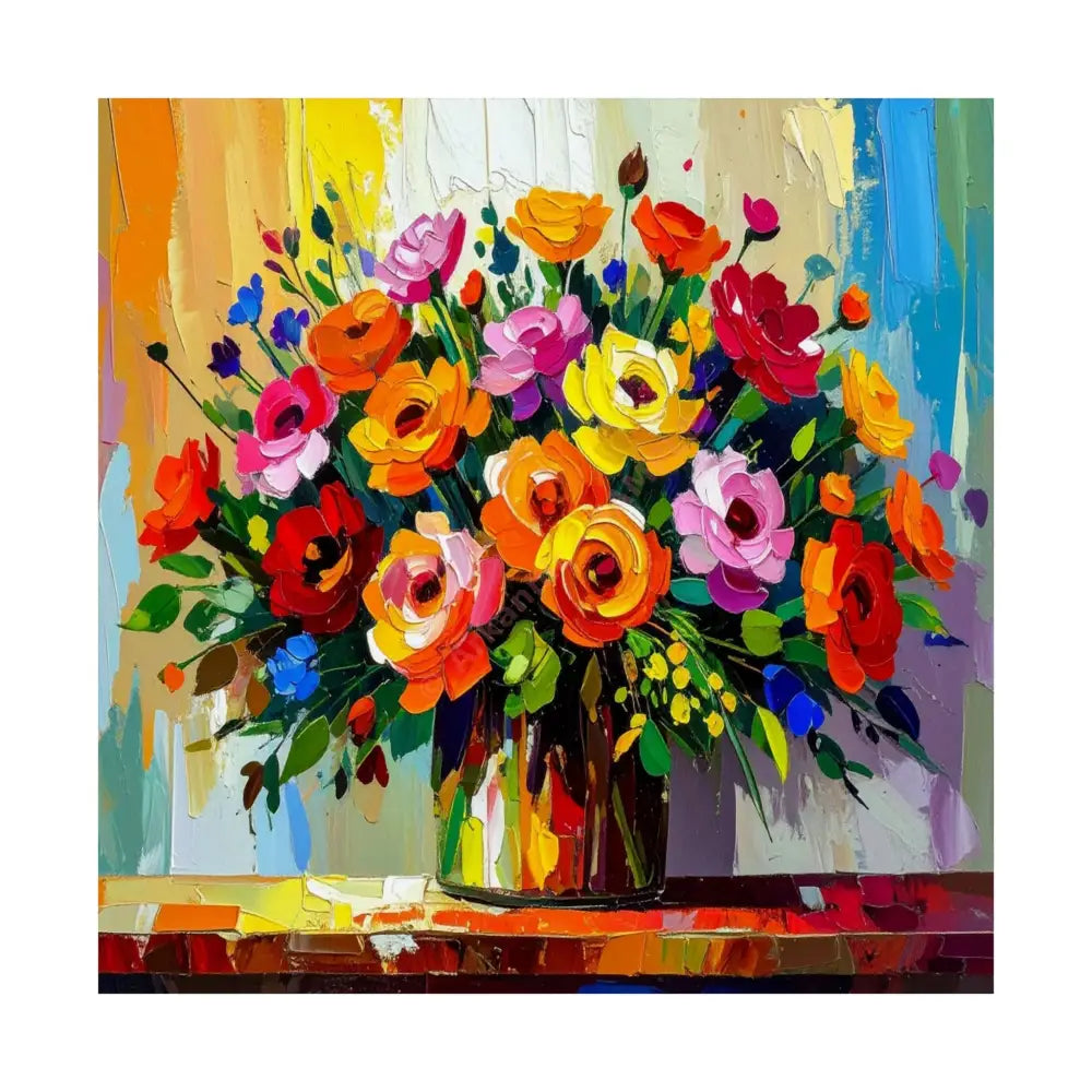 Blooming Radiance: Impressionist Floral Symphony Vibrant Rose and Wildflower Bouquet Poster 14’’ x 14’’ Poster