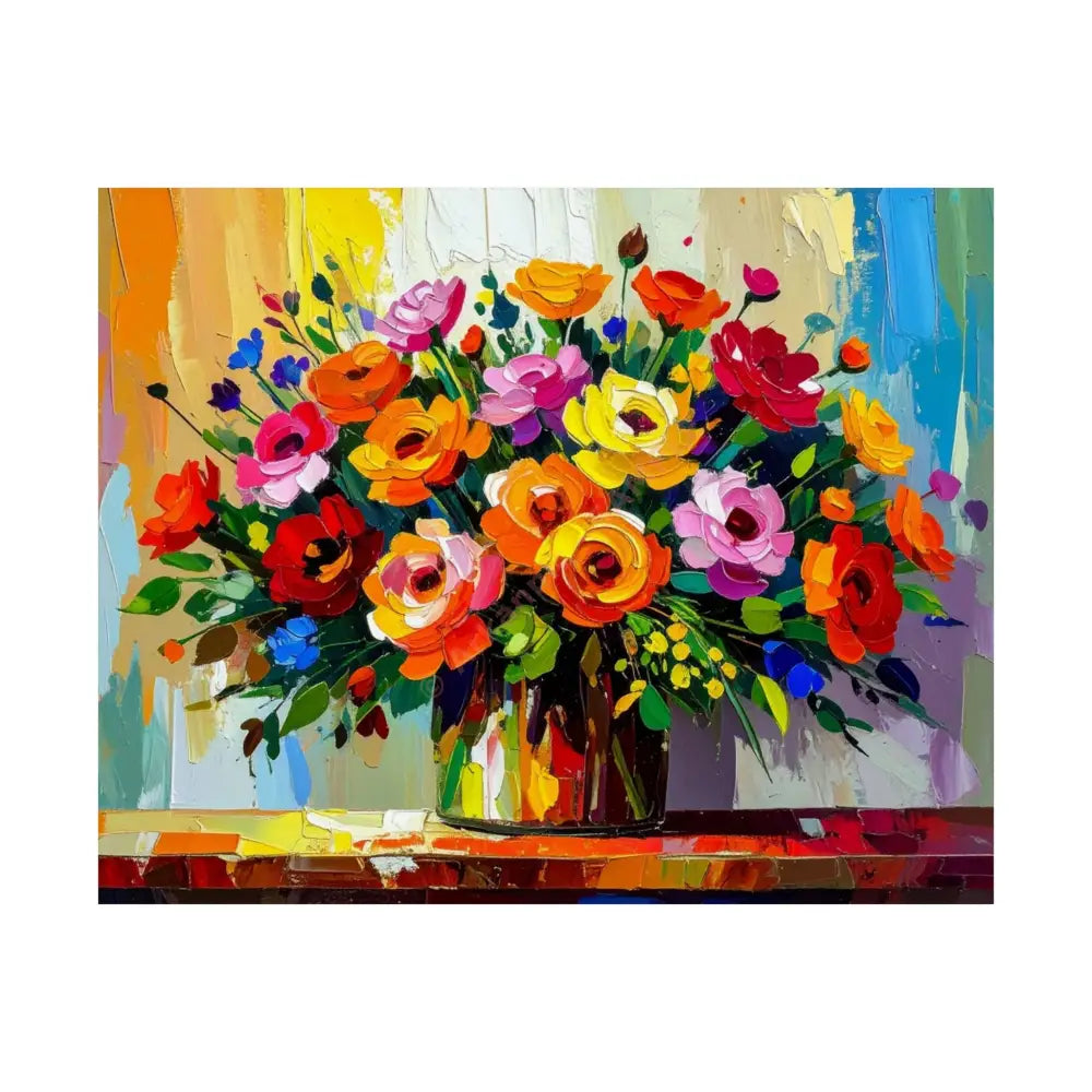 Blooming Radiance: Impressionist Floral Symphony Vibrant Rose and Wildflower Bouquet Poster 20″ x 16″ Poster