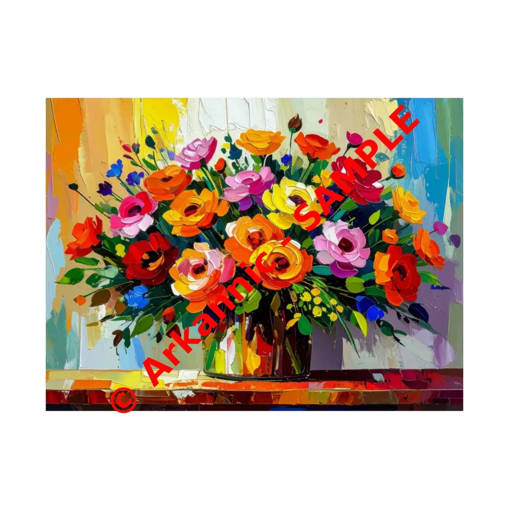 Blooming Radiance: Impressionist Floral Symphony Vibrant Rose and Wildflower Bouquet Poster 24″ x 18″ Poster